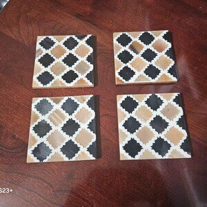 4 MODERN MY MELA BONE INLAID BLACK BEIGE BAR DRINK WOOD COASTERS MADE IN INDIA